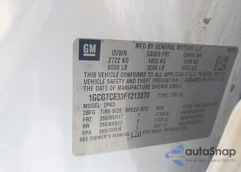 2015 Chevrolet Colorado Z71 z USA, uszkodzony, nr VIN 1GCGTCE33F1213070